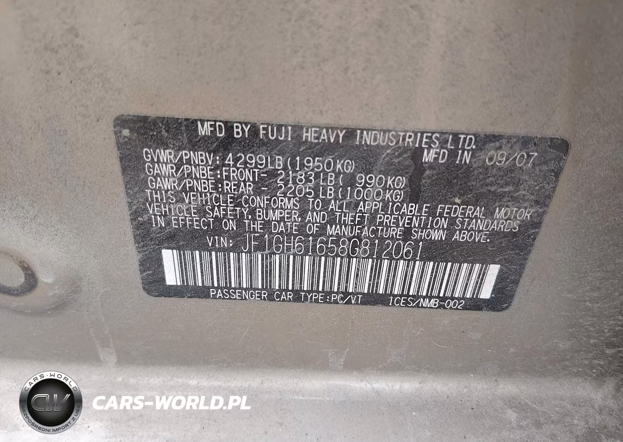 2008 Subaru Impreza Wagon (Natl) I VIN:JF1GH61658G812061 - 9
