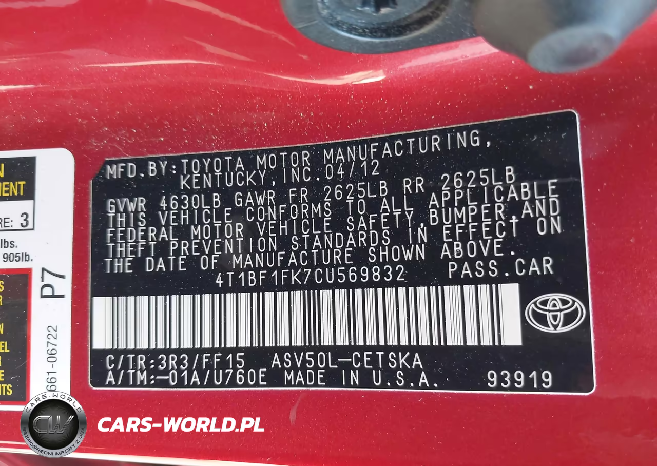 2012 Toyota Camry Se VIN:4T1BF1FK7CU569832 - 9