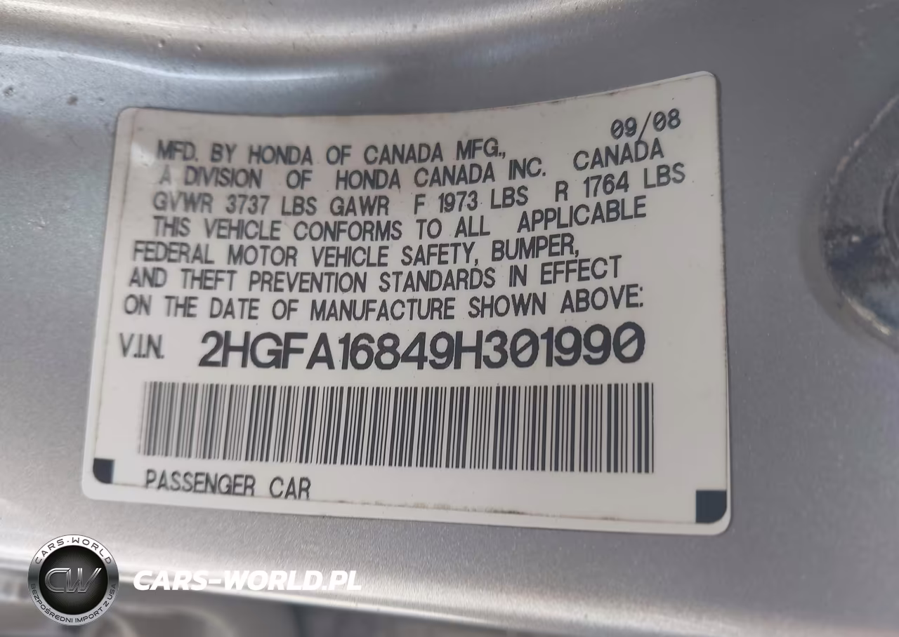 2009 Honda Civic Ex VIN:2HGFA16849H301990 - 9