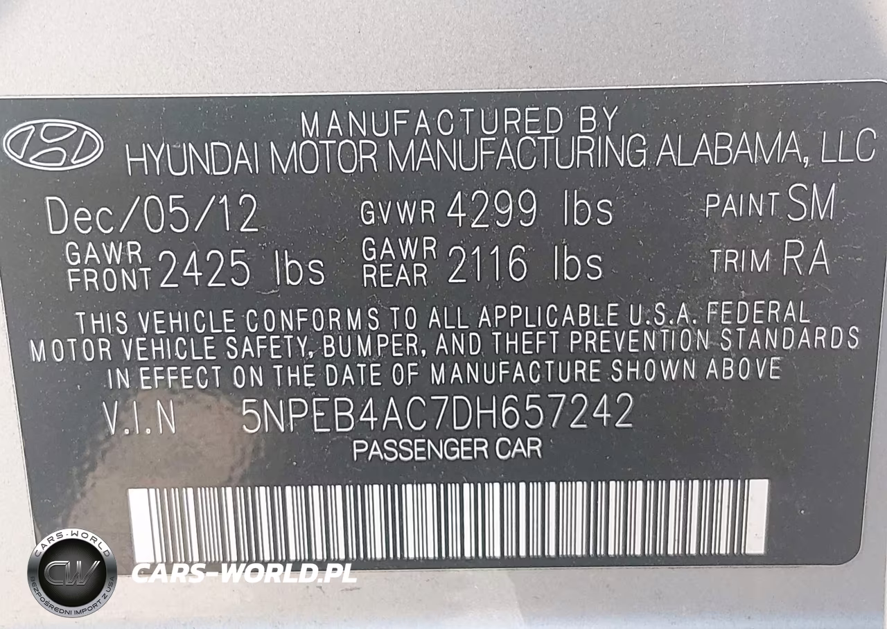 2013 Hyundai Sonata Gls VIN:5NPEB4AC7DH657242 - 9