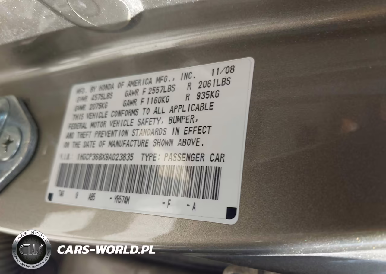 2009 Honda Accord 3.5 Ex-L VIN:1HGCP368X9A023835 - 9