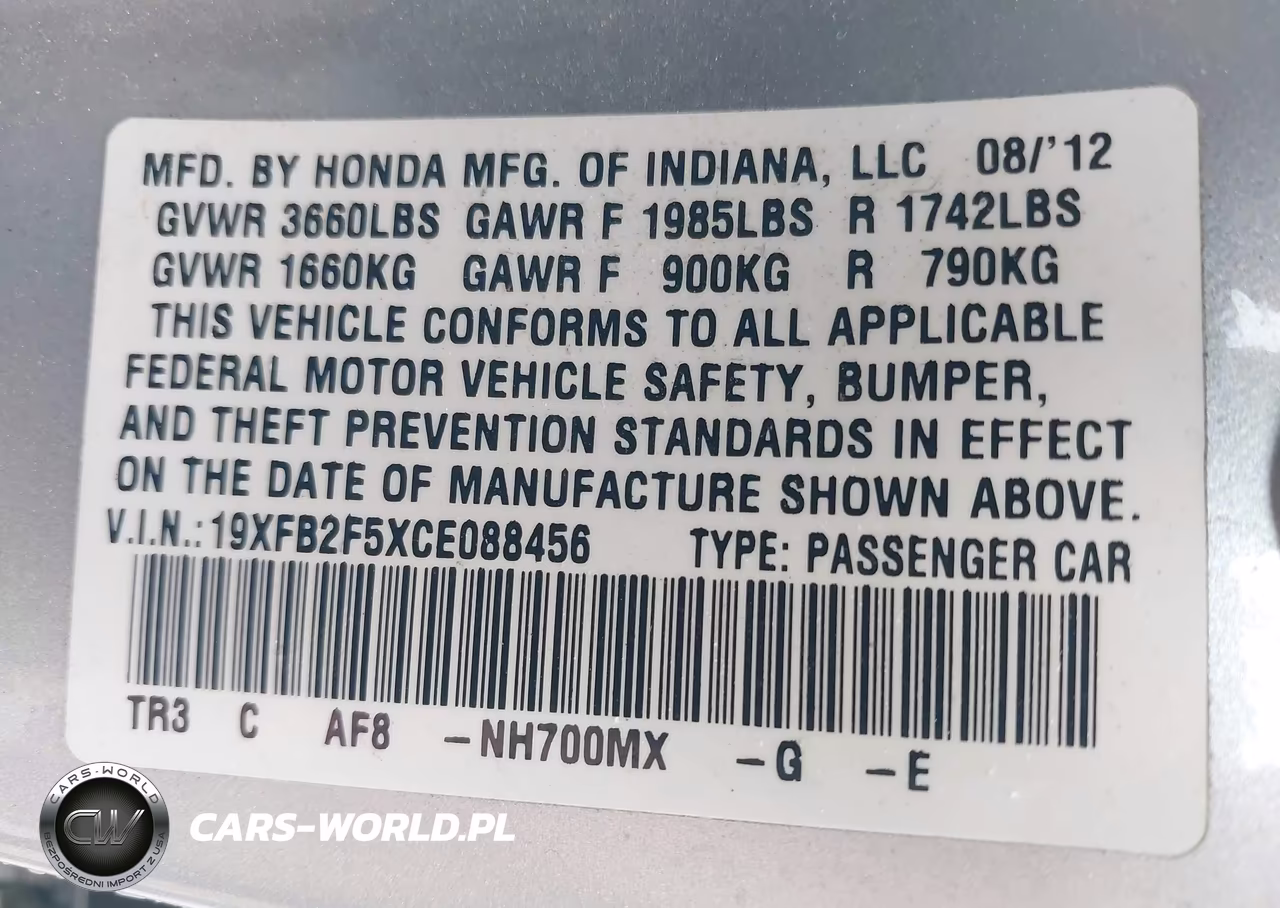 2012 Honda Civic Lx VIN:19XFB2F5XCE088456 - 9