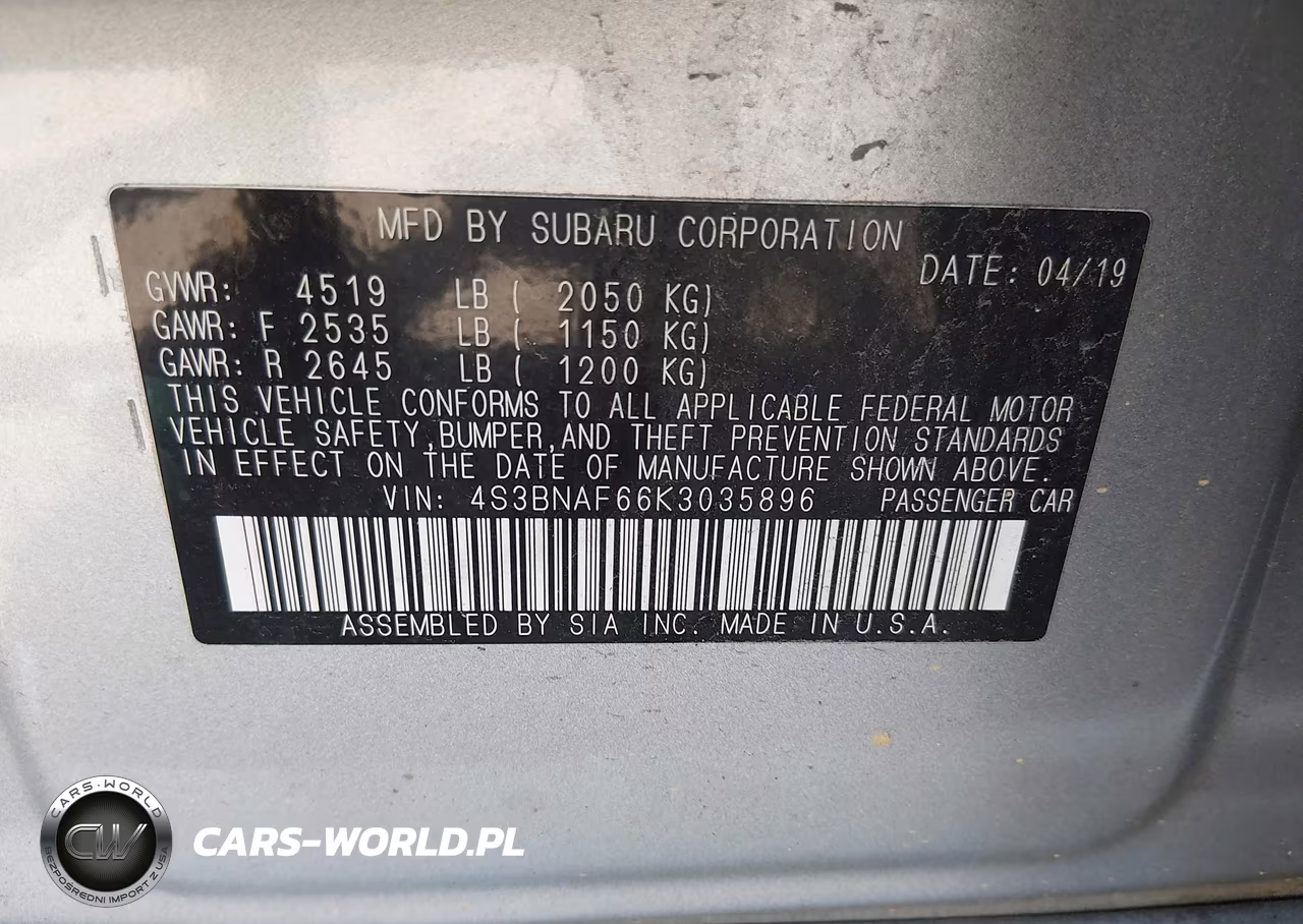 2019 Subaru Legacy 2.5I Premium VIN:4S3BNAF66K3035896 - 9