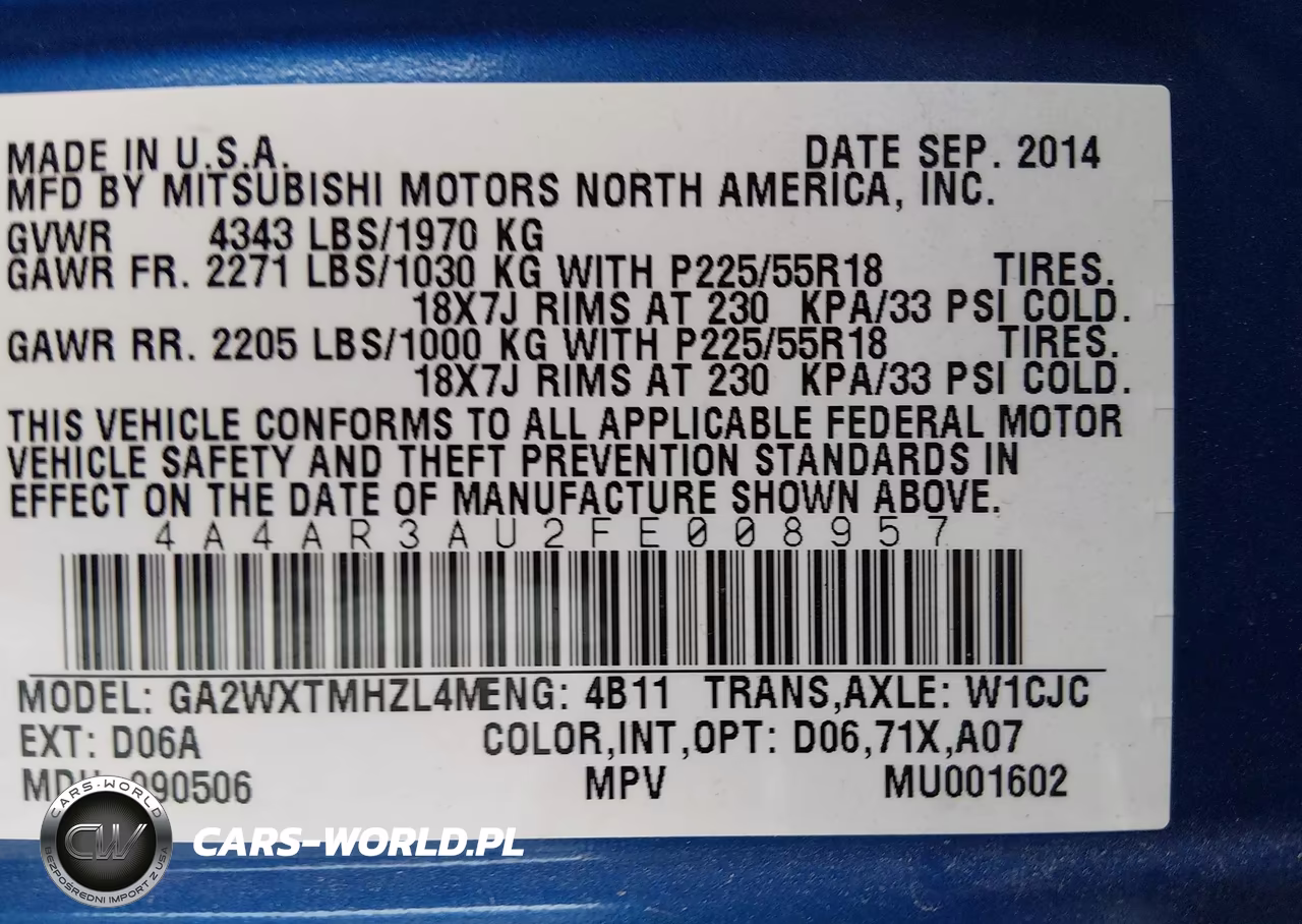 2015 Mitsubishi Outlander Sport Es VIN:4A4AR3AU2FE008957 - 9