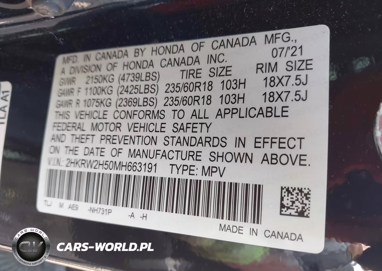 2021 Honda Cr-V Awd Ex VIN:2HKRW2H50MH663191 - 9