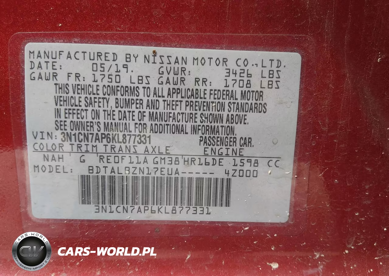 2019 Nissan Versa 1.6 Sv VIN:3N1CN7AP6KL877331 - 9