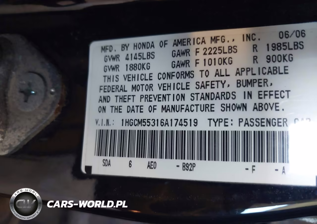 2006 Honda Accord 2.4 Se VIN:1HGCM55316A174519 - 9