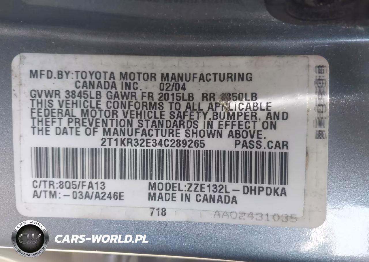 2004 Toyota Matrix Standard VIN:2T1KR32E34C289265 - 9