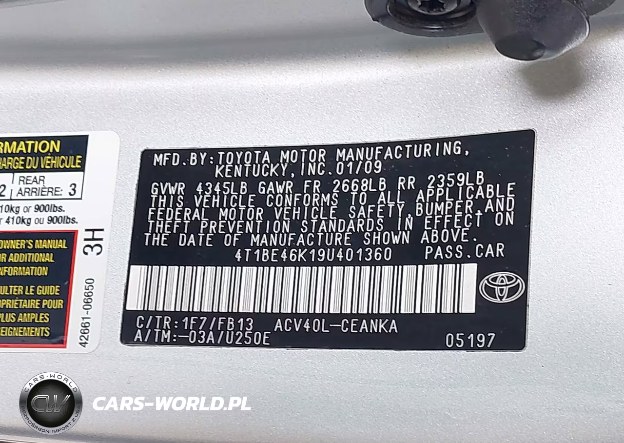 2009 Toyota Camry Le VIN:4T1BE46K19U401360 - 9