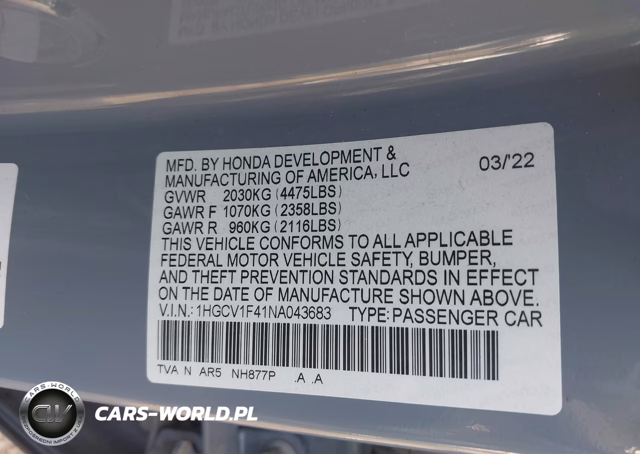 2022 Honda Accord Sport Special Edition VIN:1HGCV1F41NA043683 - 9