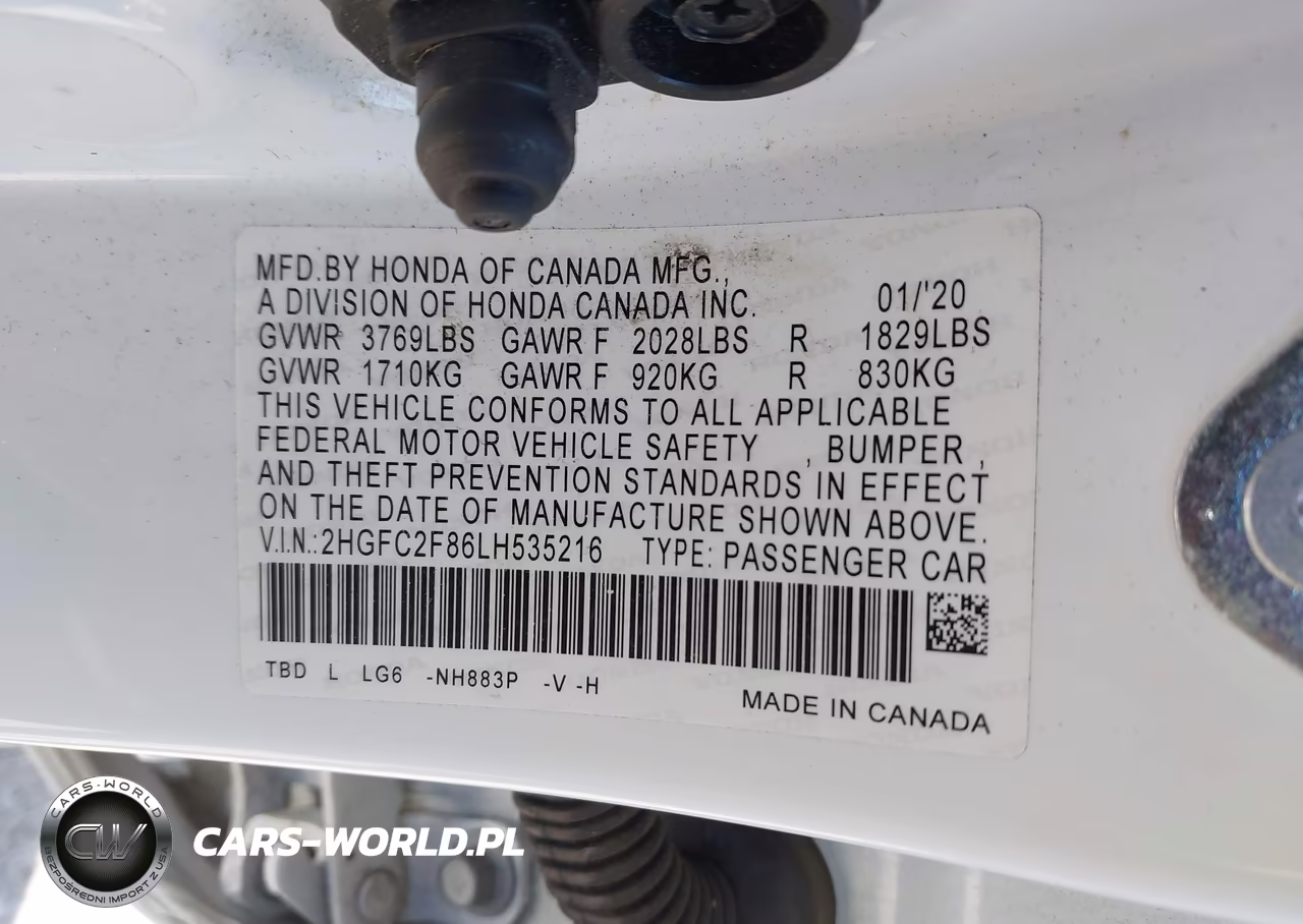 2020 Honda Civic Sport VIN:2HGFC2F86LH535216 - 9