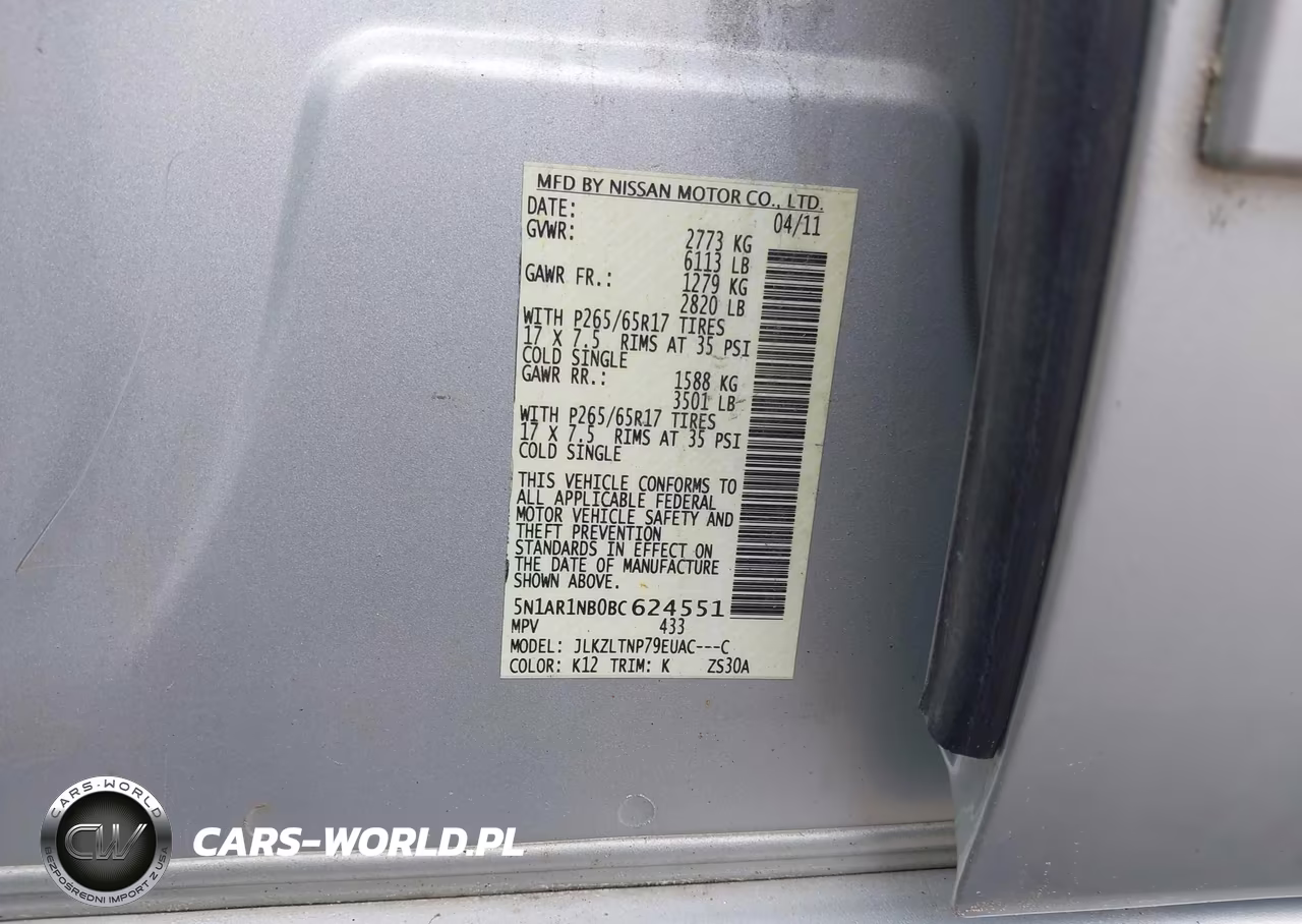 2011 Nissan Pathfinder Sv VIN:5N1AR1NB0BC624551 - 9