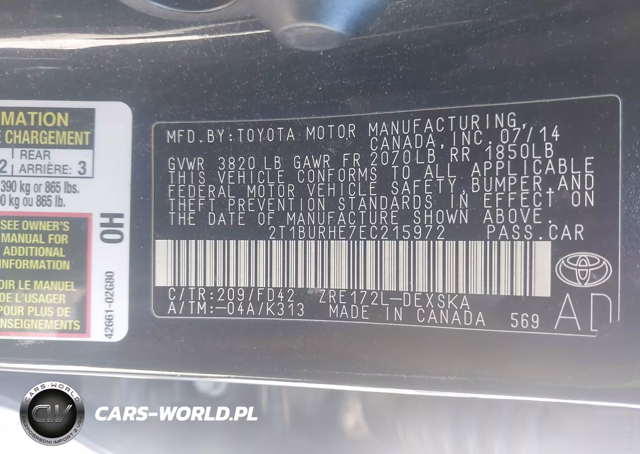 2014 Toyota Corolla S Plus VIN:2T1BURHE7EC215972 - 9