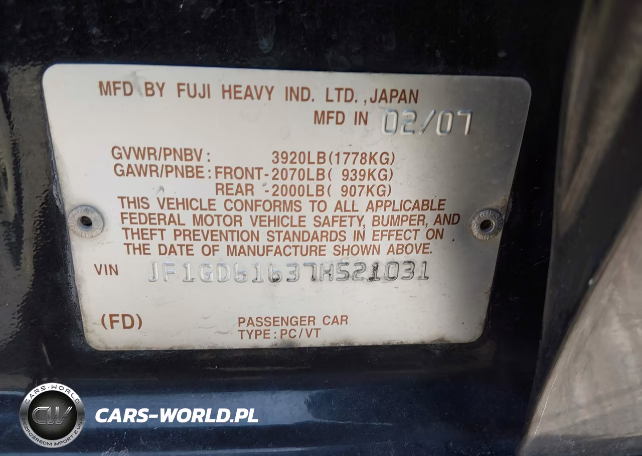 2007 Subaru Impreza 2.5I VIN:JF1GD61637H521031 - 9