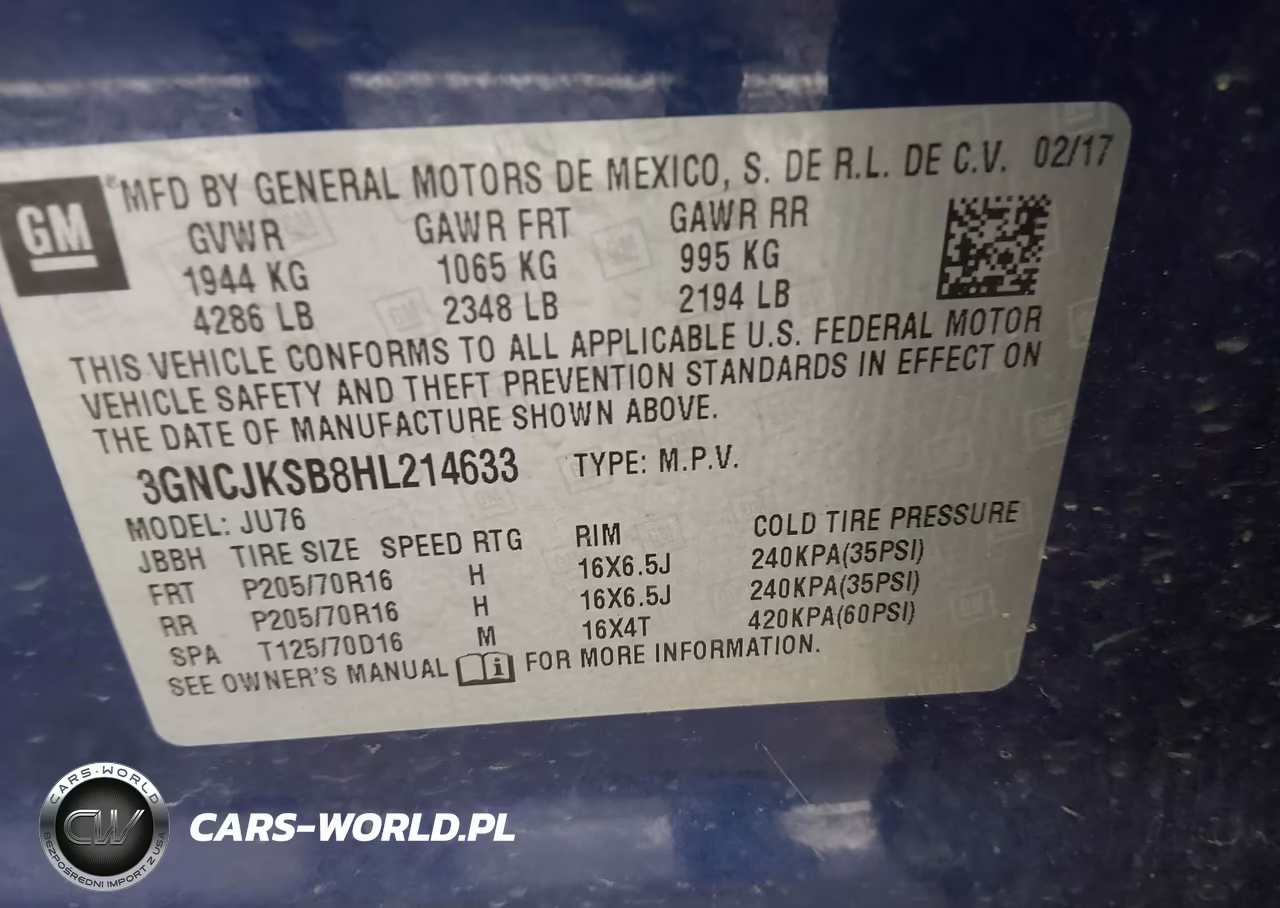 2017 Chevrolet Trax Ls VIN:3GNCJKSB8HL214633 - 9