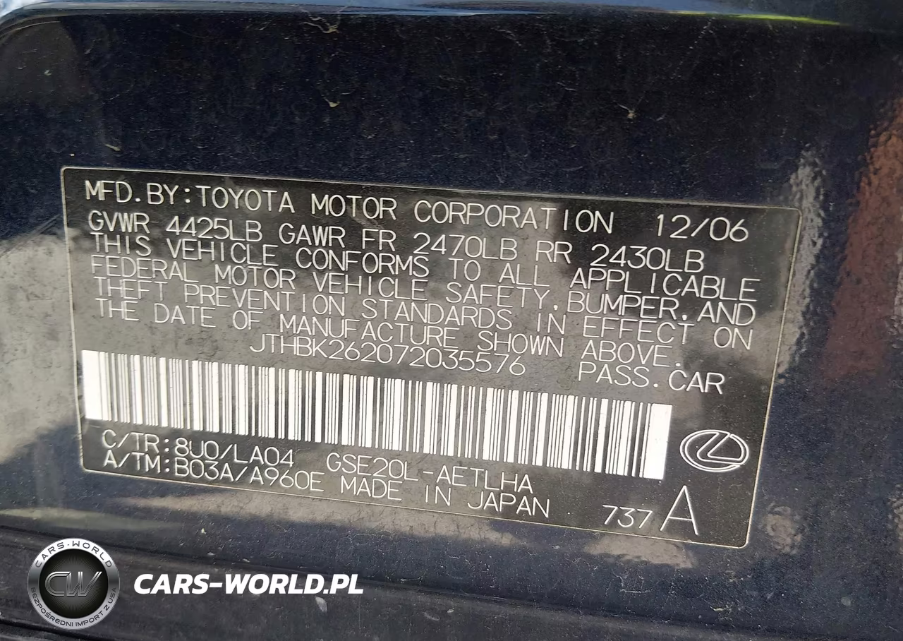 2007 Lexus Is 250 VIN:JTHBK262072035576 - 9