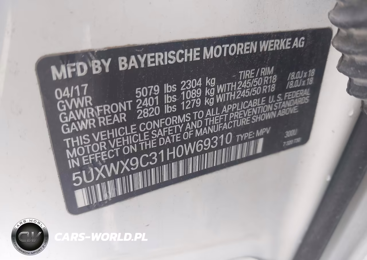 2017 BMW X3 xDrive28I VIN:5UXWX9C31H0W69310 - 9