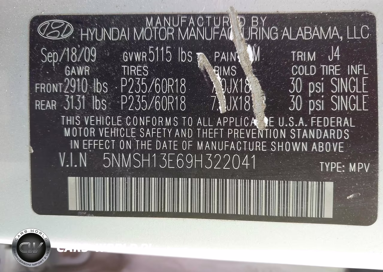 2009 Hyundai Santa Fe Se VIN:5NMSH13E69H322041 - 9