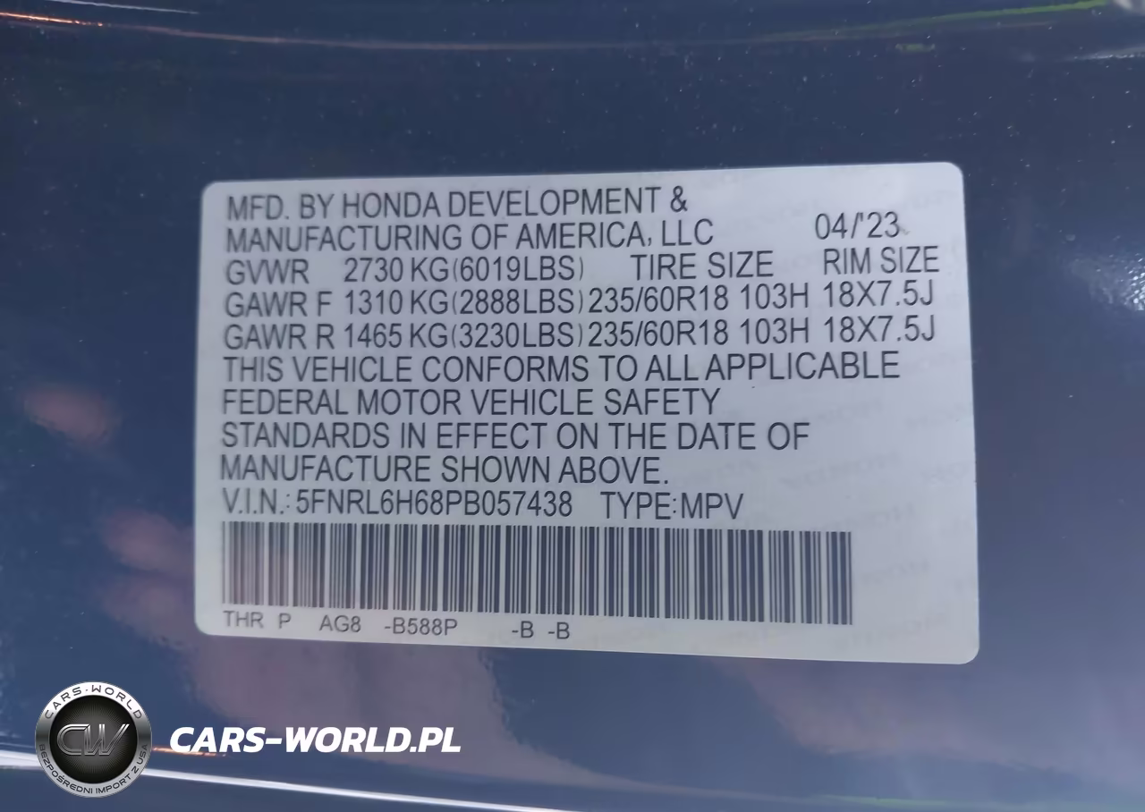 2023 Honda Odyssey Ex-L VIN:5FNRL6H68PB057438 - 9