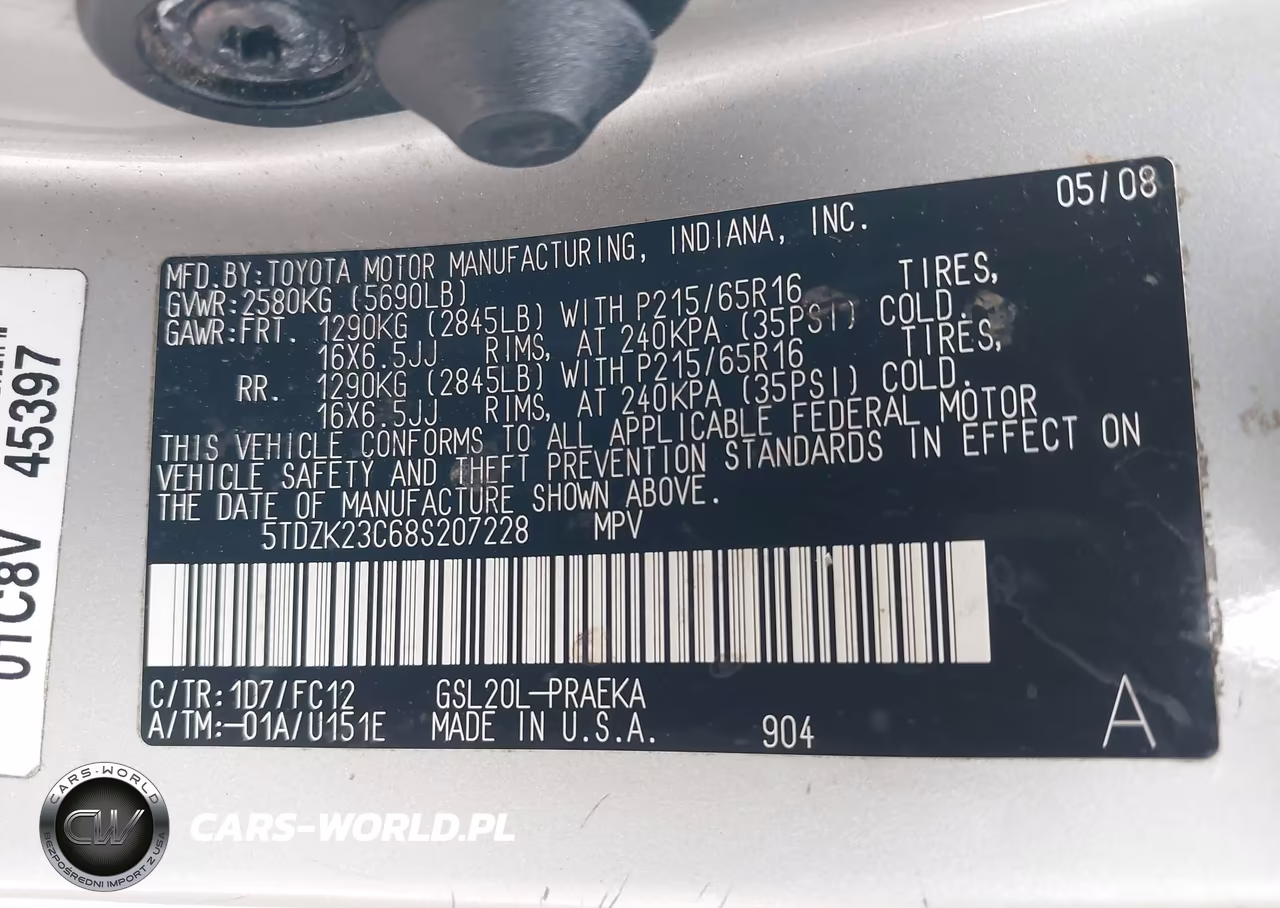 2008 Toyota Sienna Le VIN:5TDZK23C68S207228 - 9