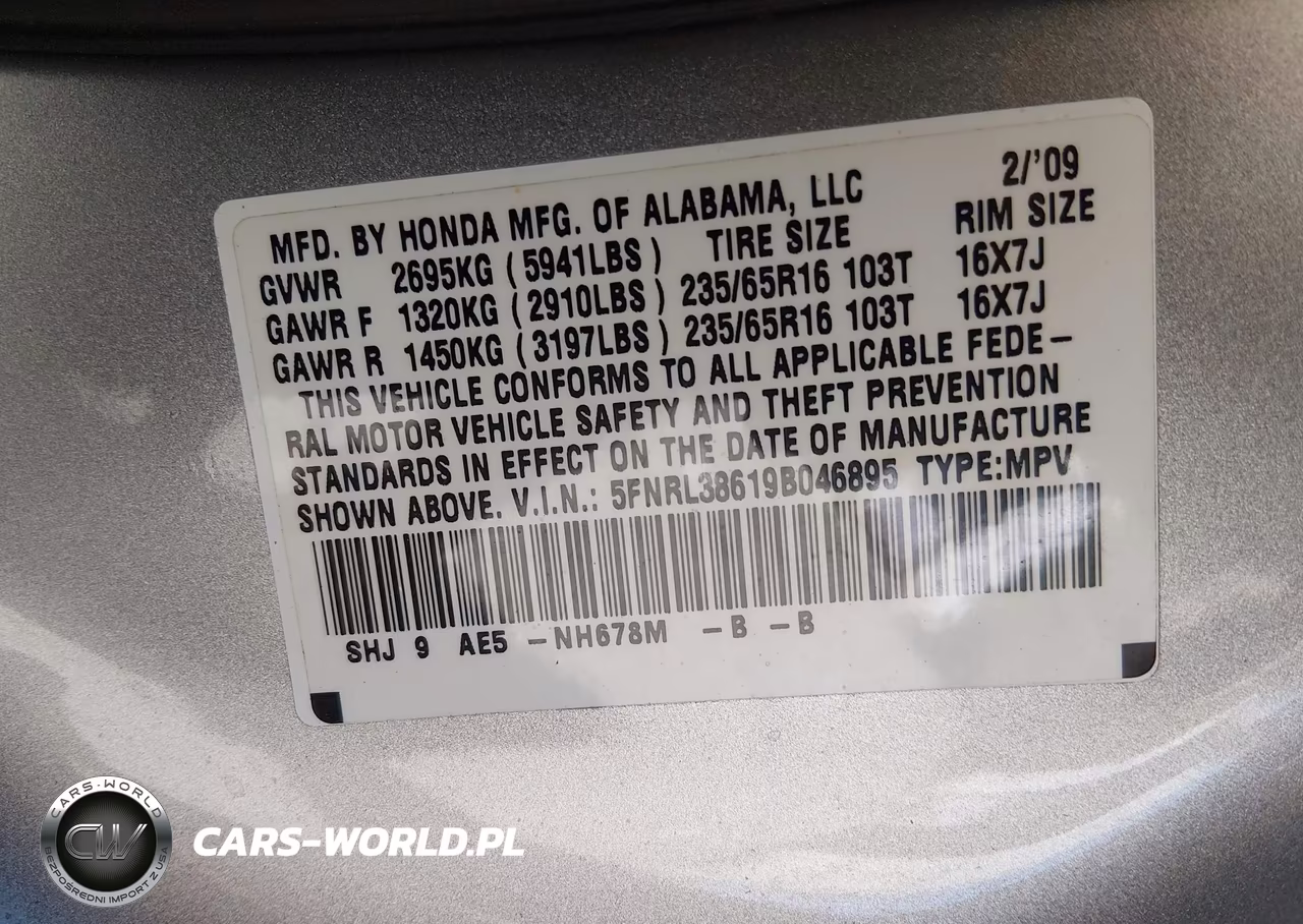 2009 Honda Odyssey Ex-L VIN:5FNRL38619B046895 - 9