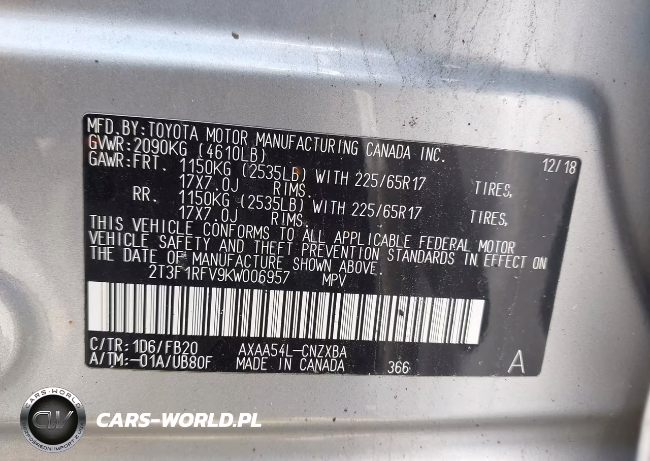 2019 Toyota Rav4 Le VIN:2T3F1RFV9KW006957 - 9