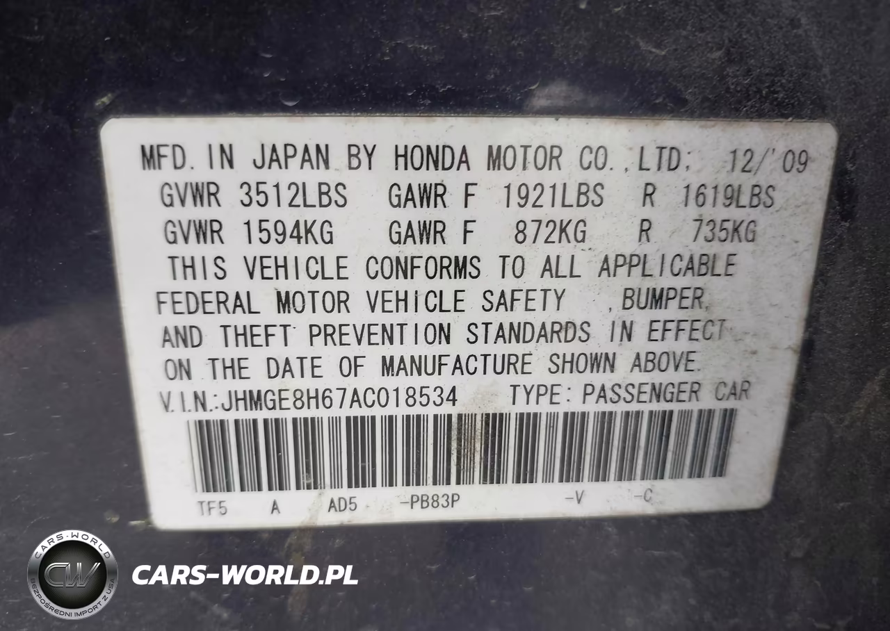 2010 Honda Fit Sport VIN:JHMGE8H67AC018534 - 9