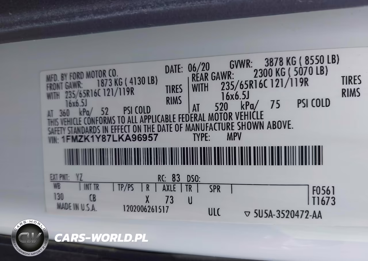 2020 Ford Transit-150 Passenger Van Xl-Xlt VIN:1FMZK1Y87LKA96957 - 9