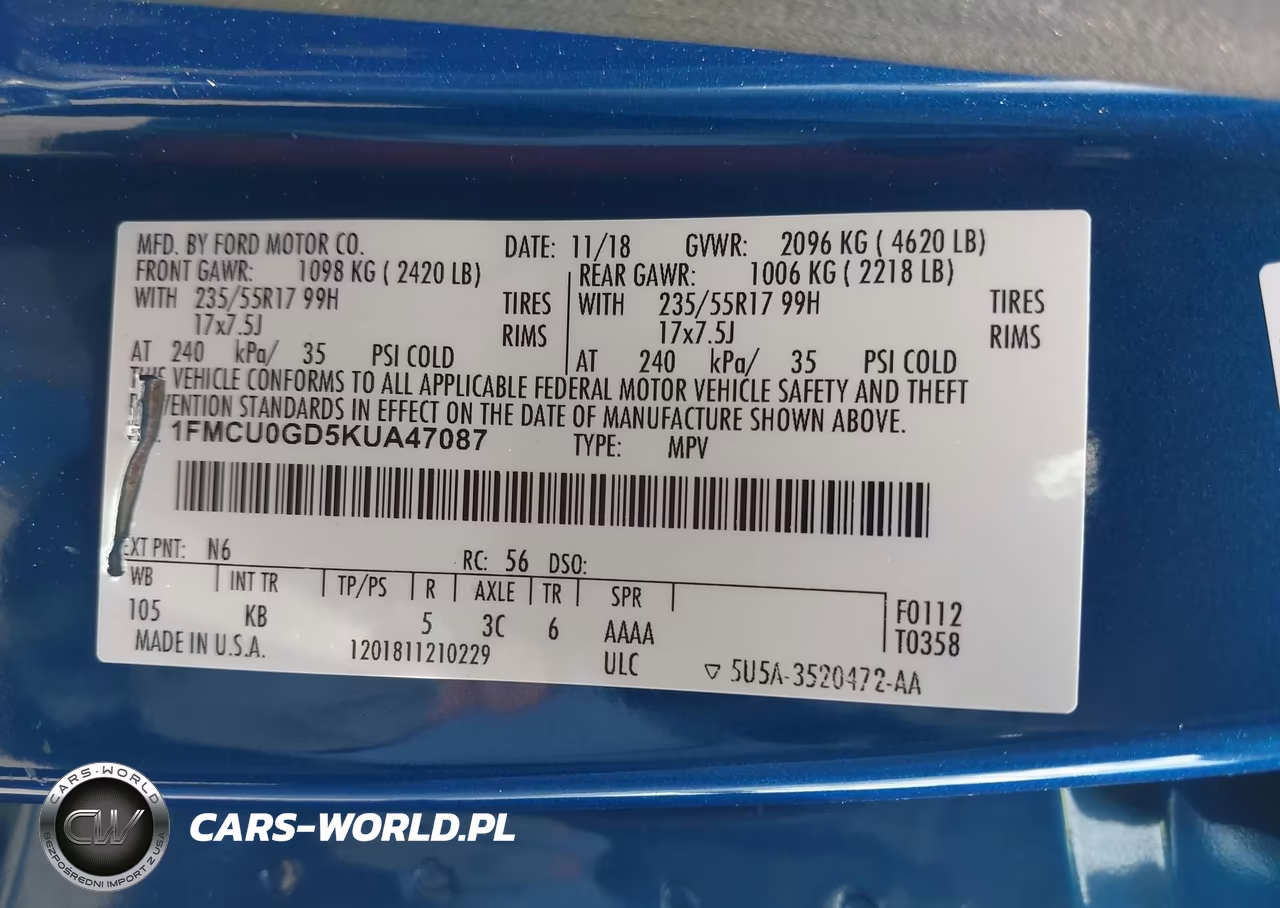 2019 Ford Escape Se VIN:1FMCU0GD5KUA47087 - 9