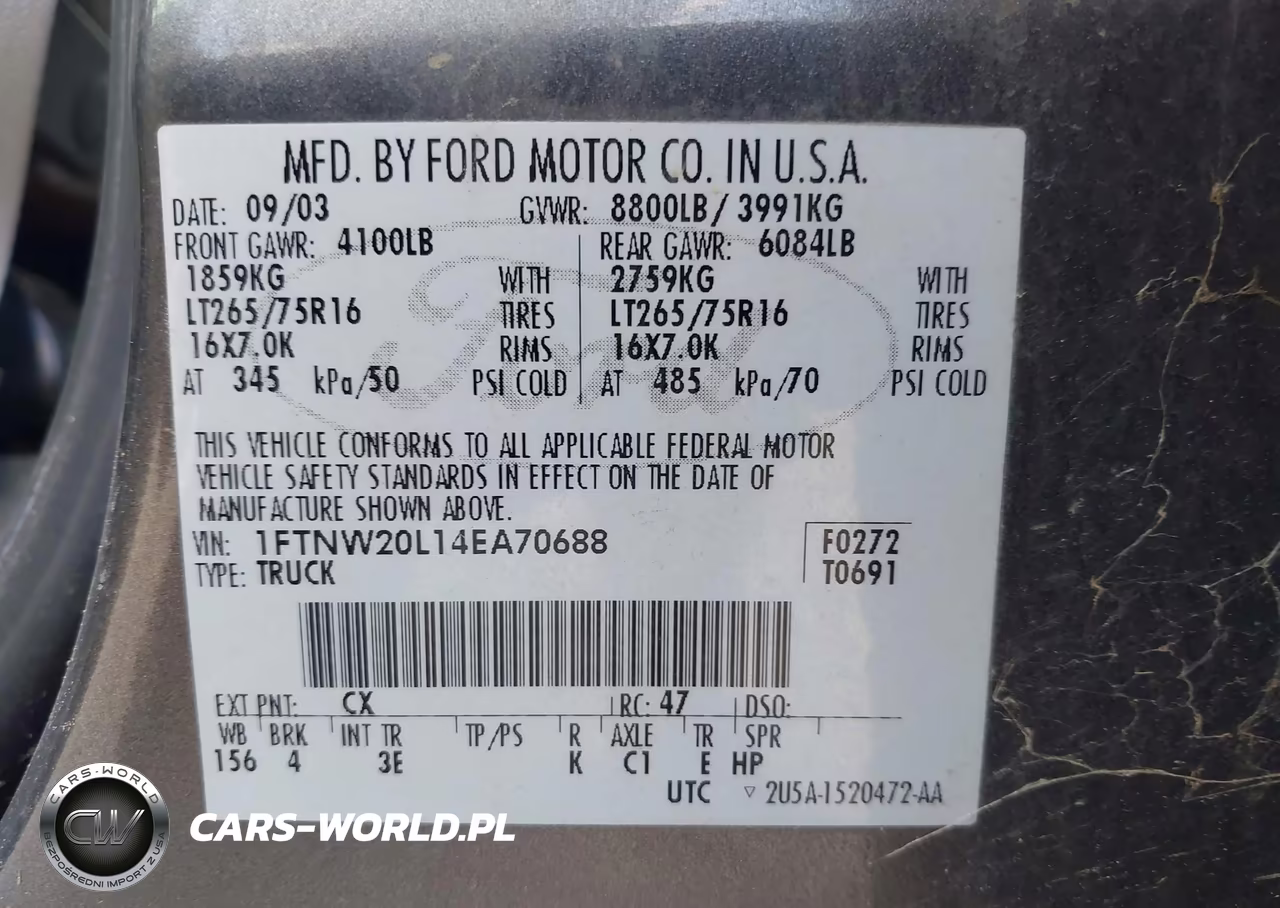 2004 Ford F-250 Lariat-Xl-Xlt VIN:1FTNW20L14EA70688 - 9