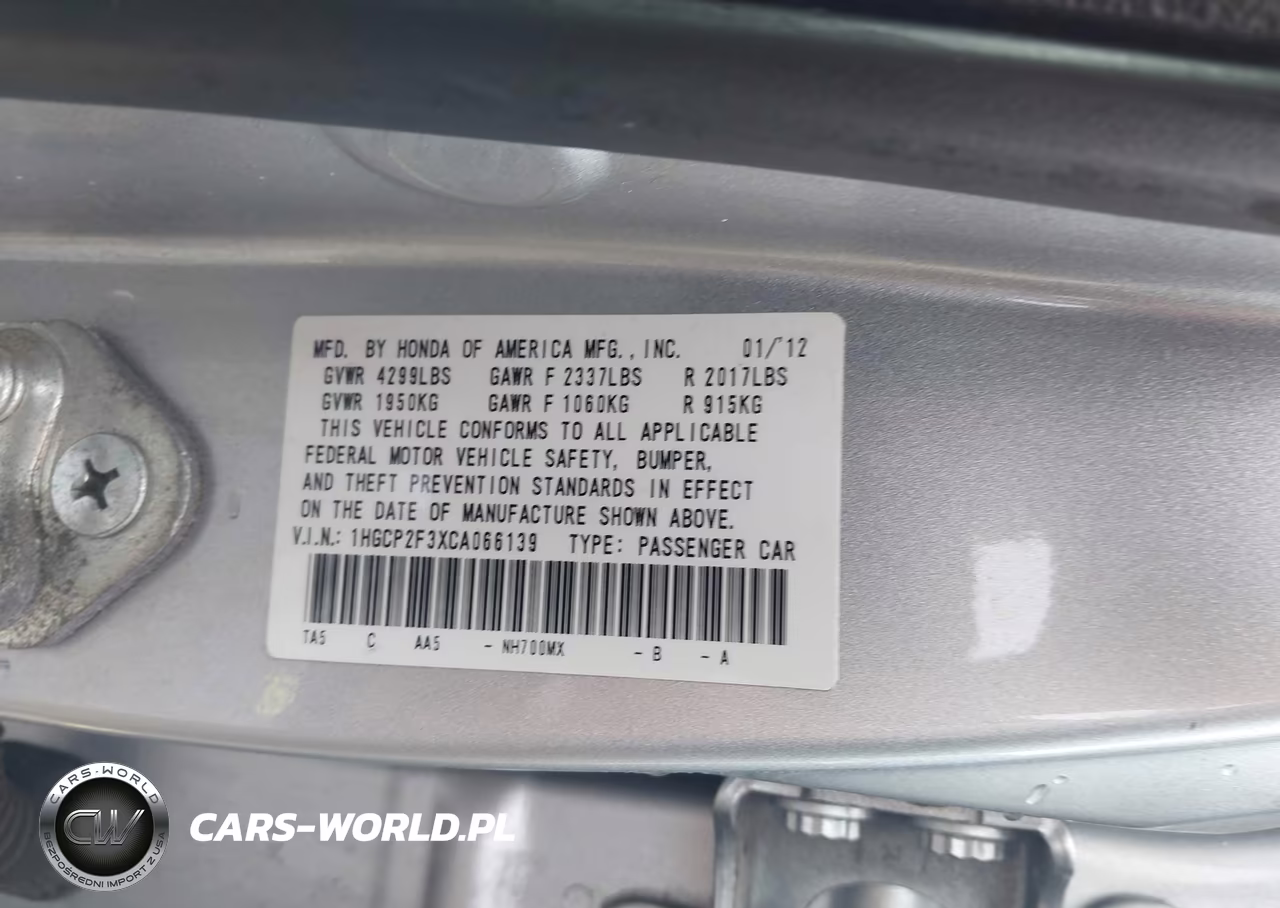 2012 Honda Accord 2.4 Lx VIN:1HGCP2F3XCA066139 - 9