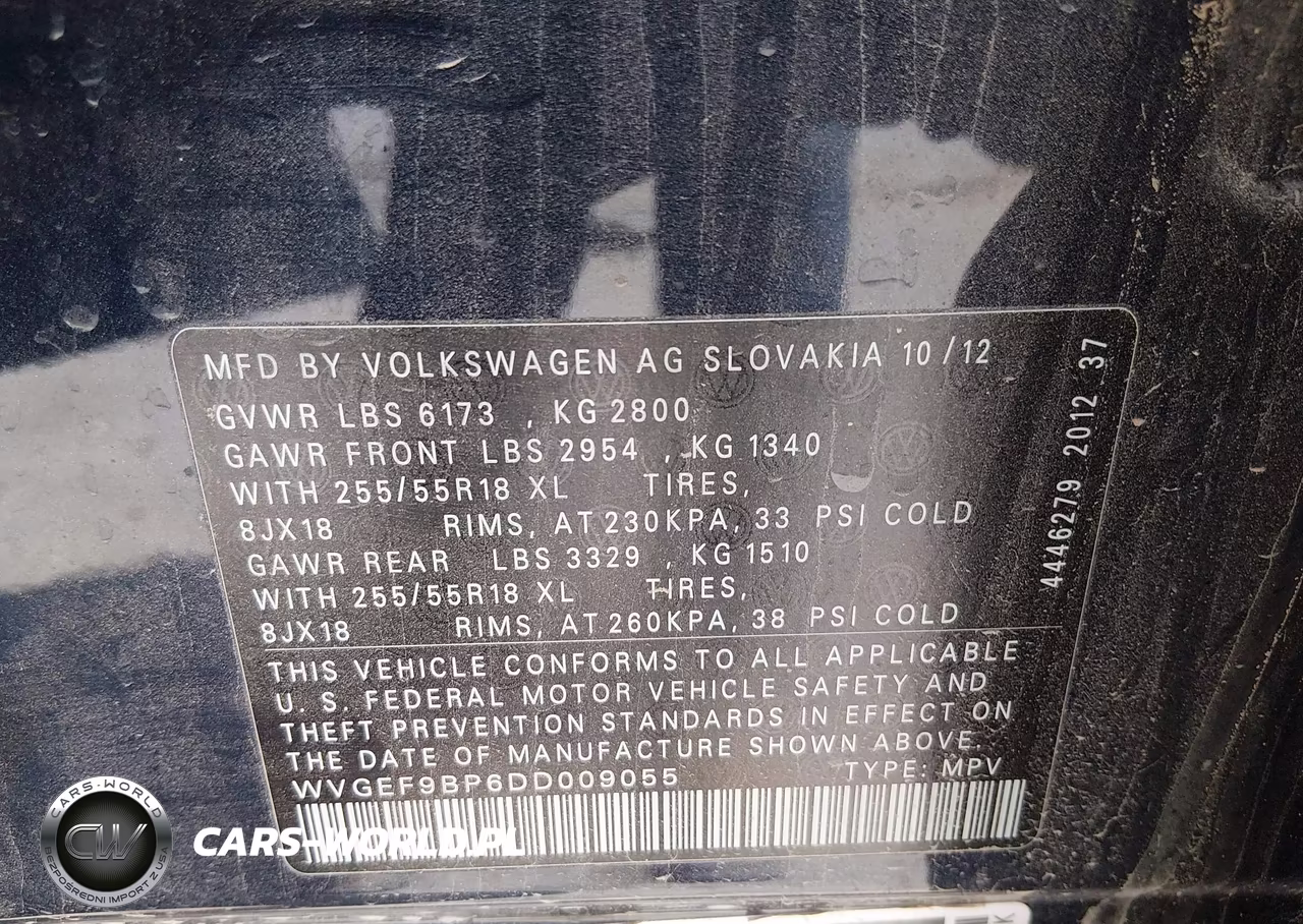 2013 Volkswagen Touareg Vr6 Sport VIN:WVGEF9BP6DD009055 - 9
