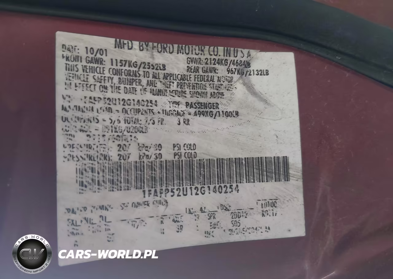 2002 Ford Taurus Lx Standard VIN:1FAFP52U12G140254 - 9