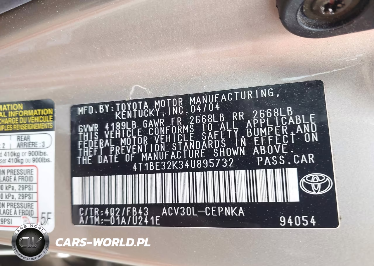 2004 Toyota Camry Le VIN:4T1BE32K34U895732 - 9