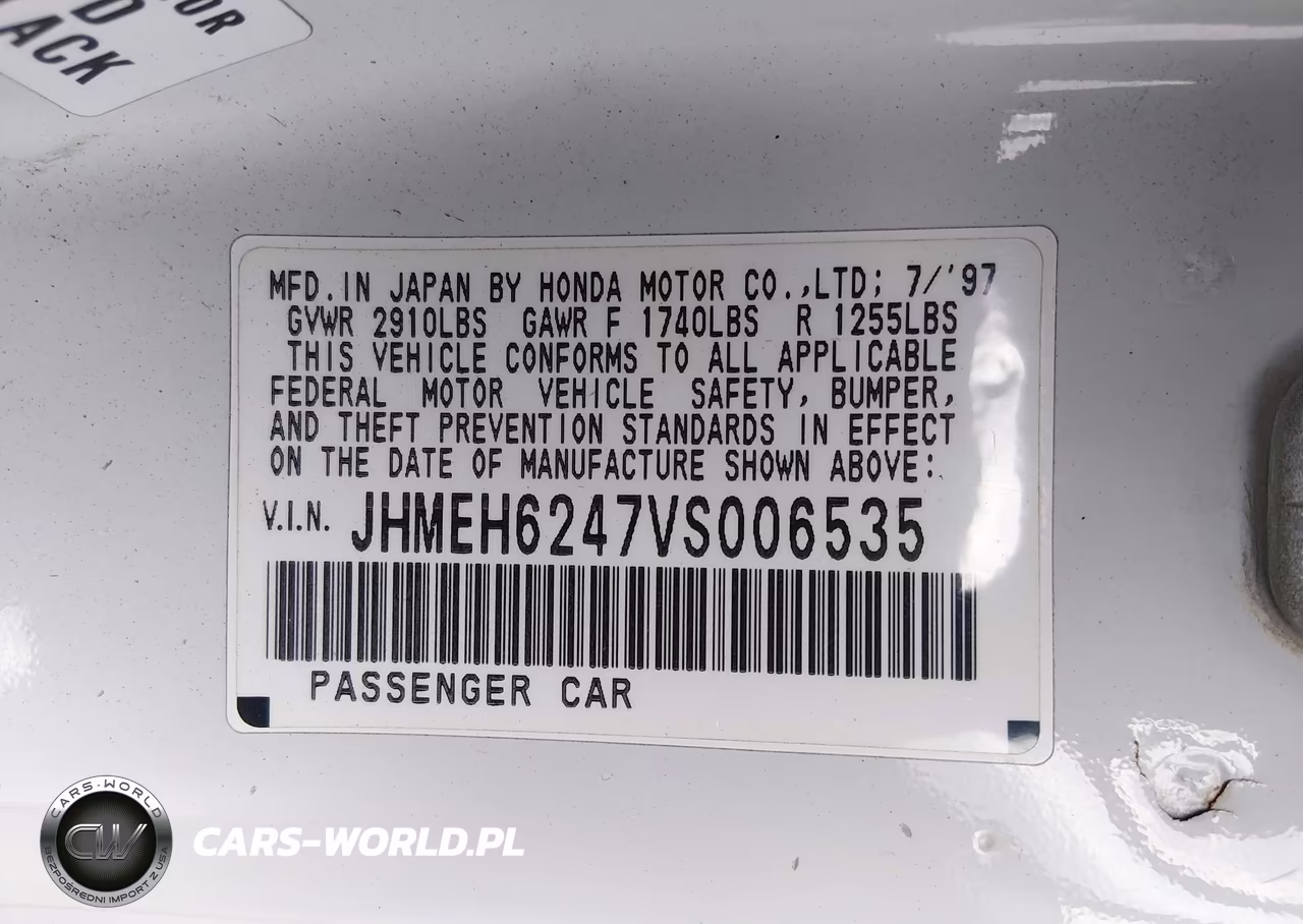 1997 Honda Del Sol S VIN:JHMEH6247VS006535 - 9