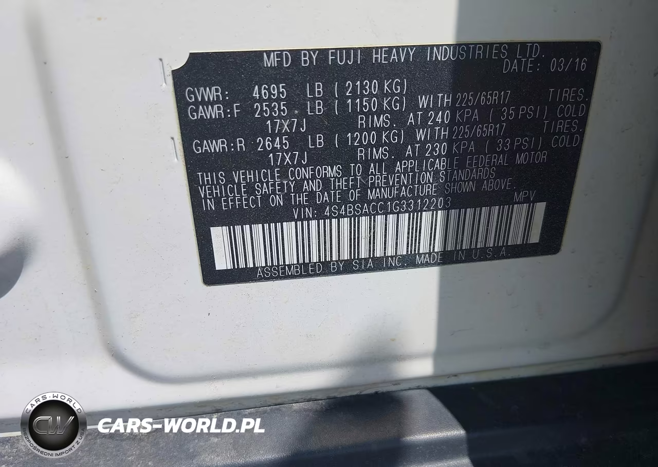 2016 Subaru Outback 2.5I Premium VIN:4S4BSACC1G3312203 - 9