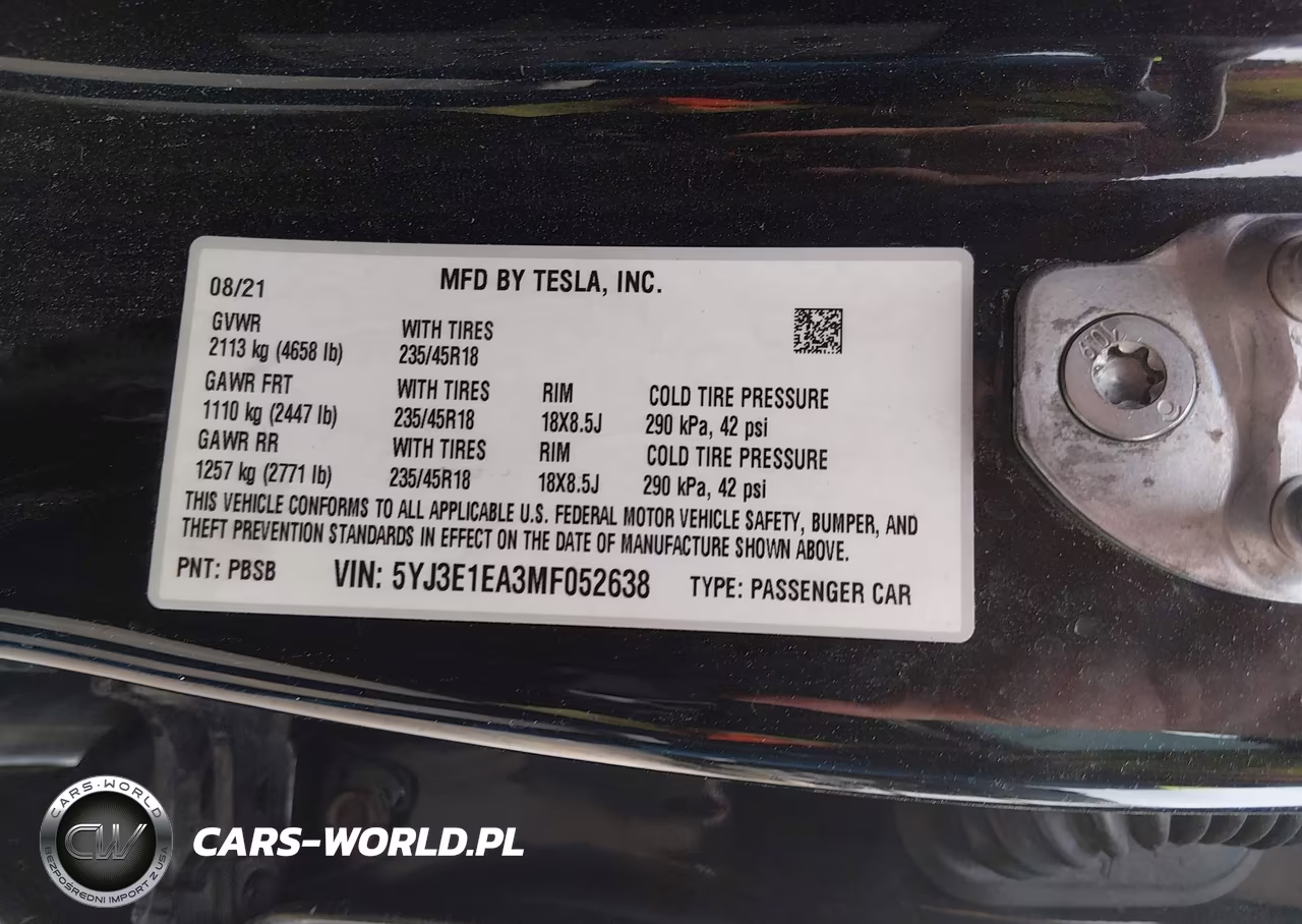 2021 Tesla Model 3 Standard Range Plus Rear-Wheel Drive VIN:5YJ3E1EA3MF052638 - 9