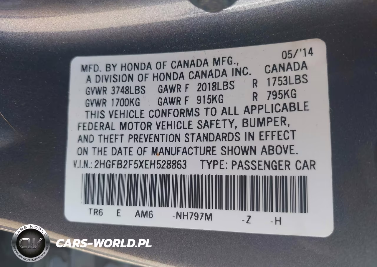 2014 Honda Civic Lx VIN:2HGFB2F5XEH528863 - 9