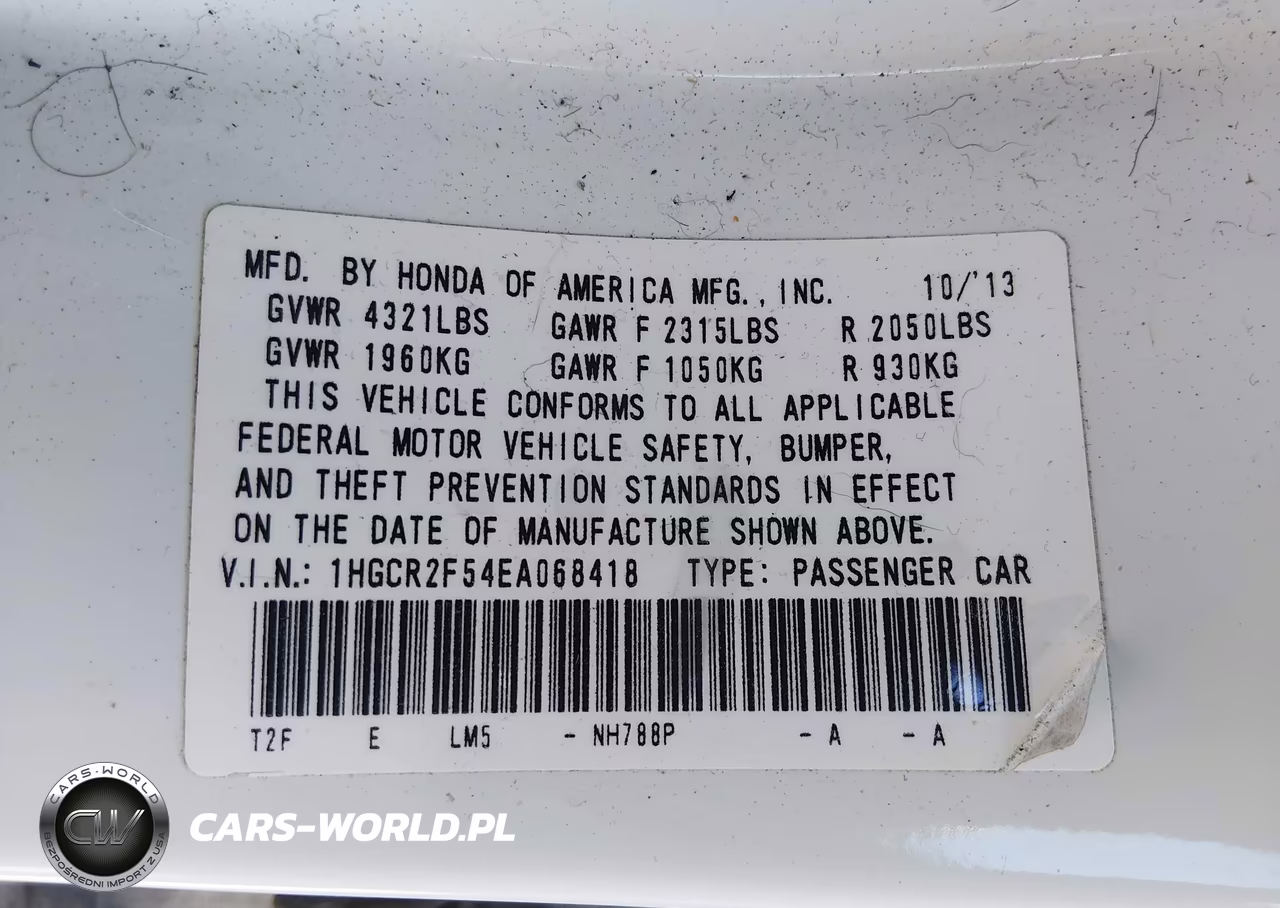 2014 Honda Accord Sport VIN:1HGCR2F54EA068418 - 9