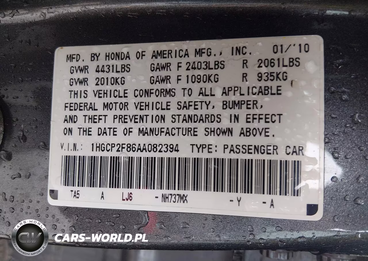 2010 Honda Accord 2.4 Ex-L VIN:1HGCP2F86AA082394 - 9