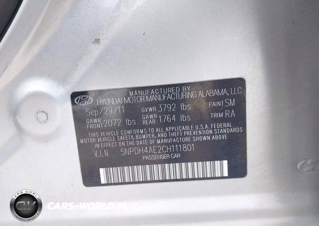2012 Hyundai Elantra Limited VIN:5NPDH4AE2CH111801 - 9