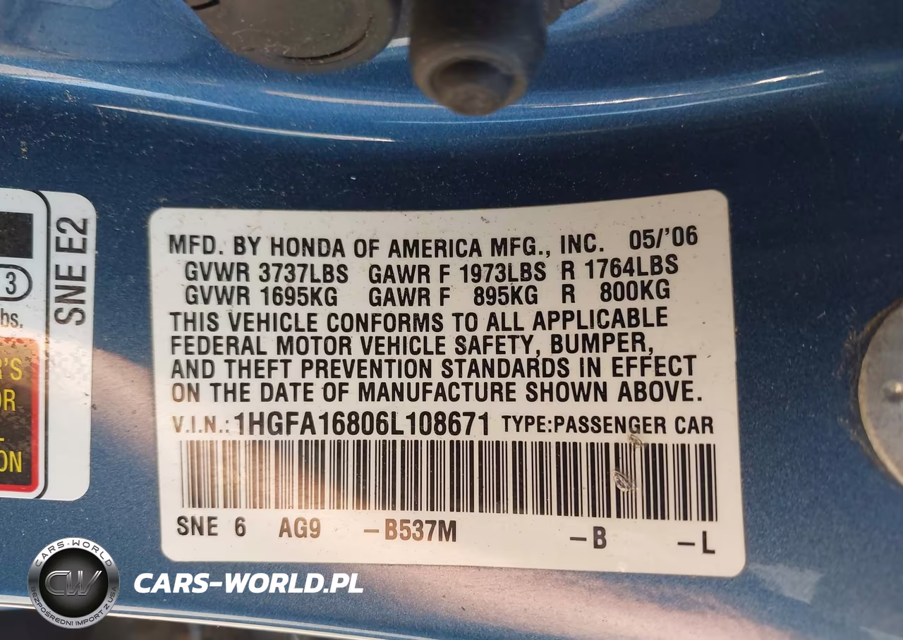 2006 Honda Civic Ex VIN:1HGFA16806L108671 - 9