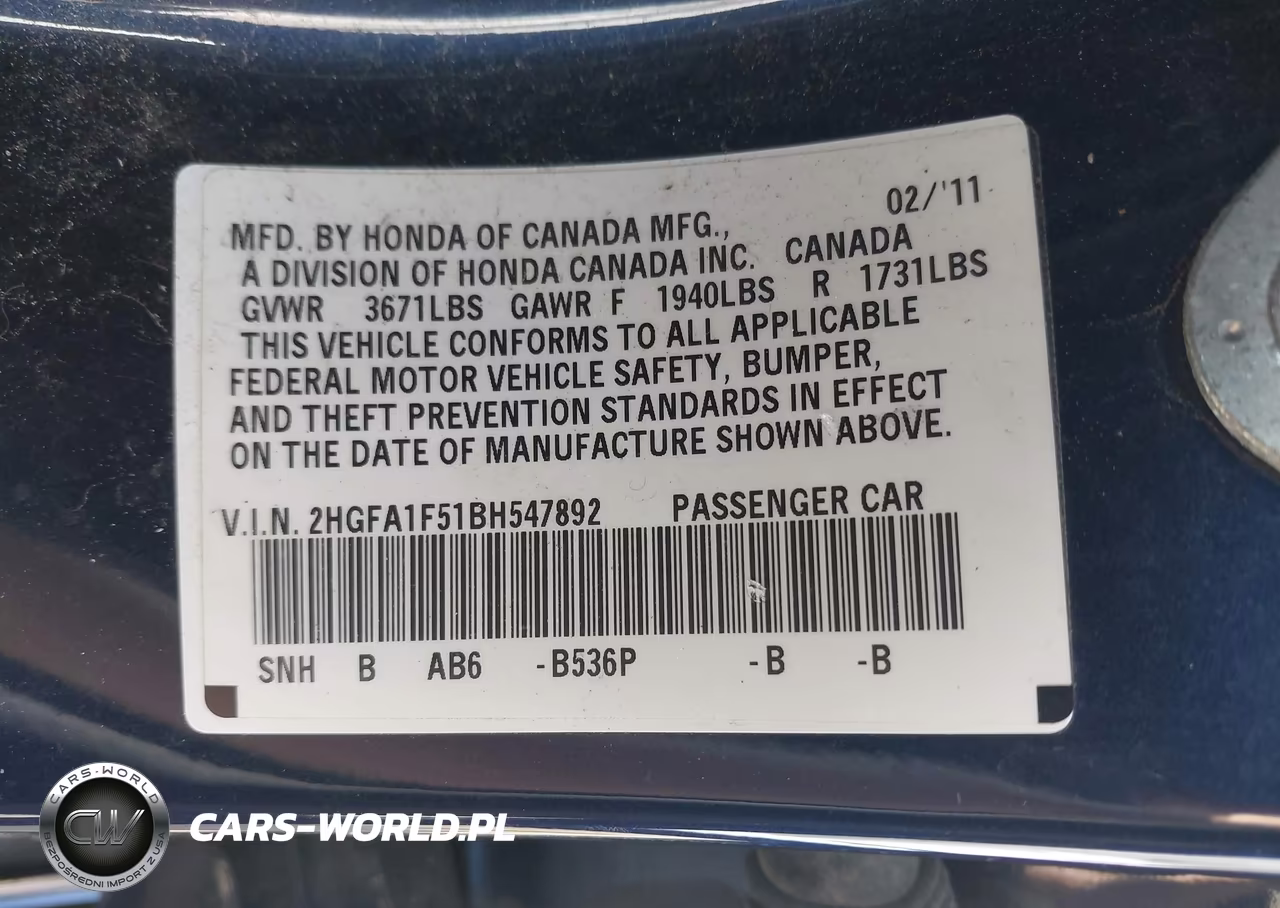 2011 Honda Civic Lx VIN:2HGFA1F51BH547892 - 9