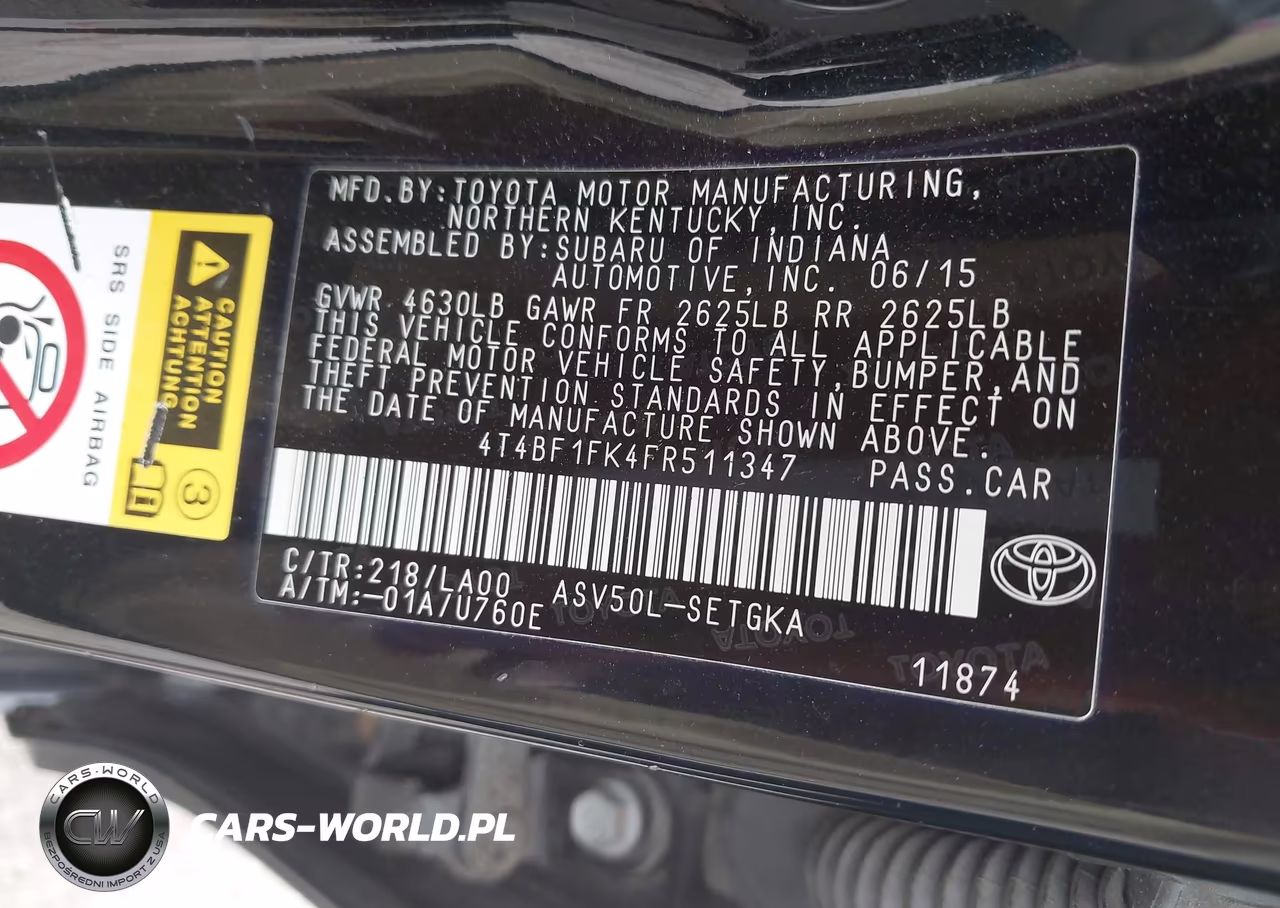 2015 Toyota Camry Xle VIN:4T4BF1FK4FR511347 - 9