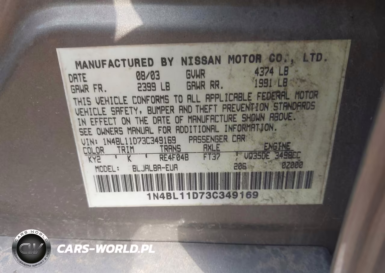 2003 Nissan Altima 3.5 Se VIN:1N4BL11D73C349169 - 9