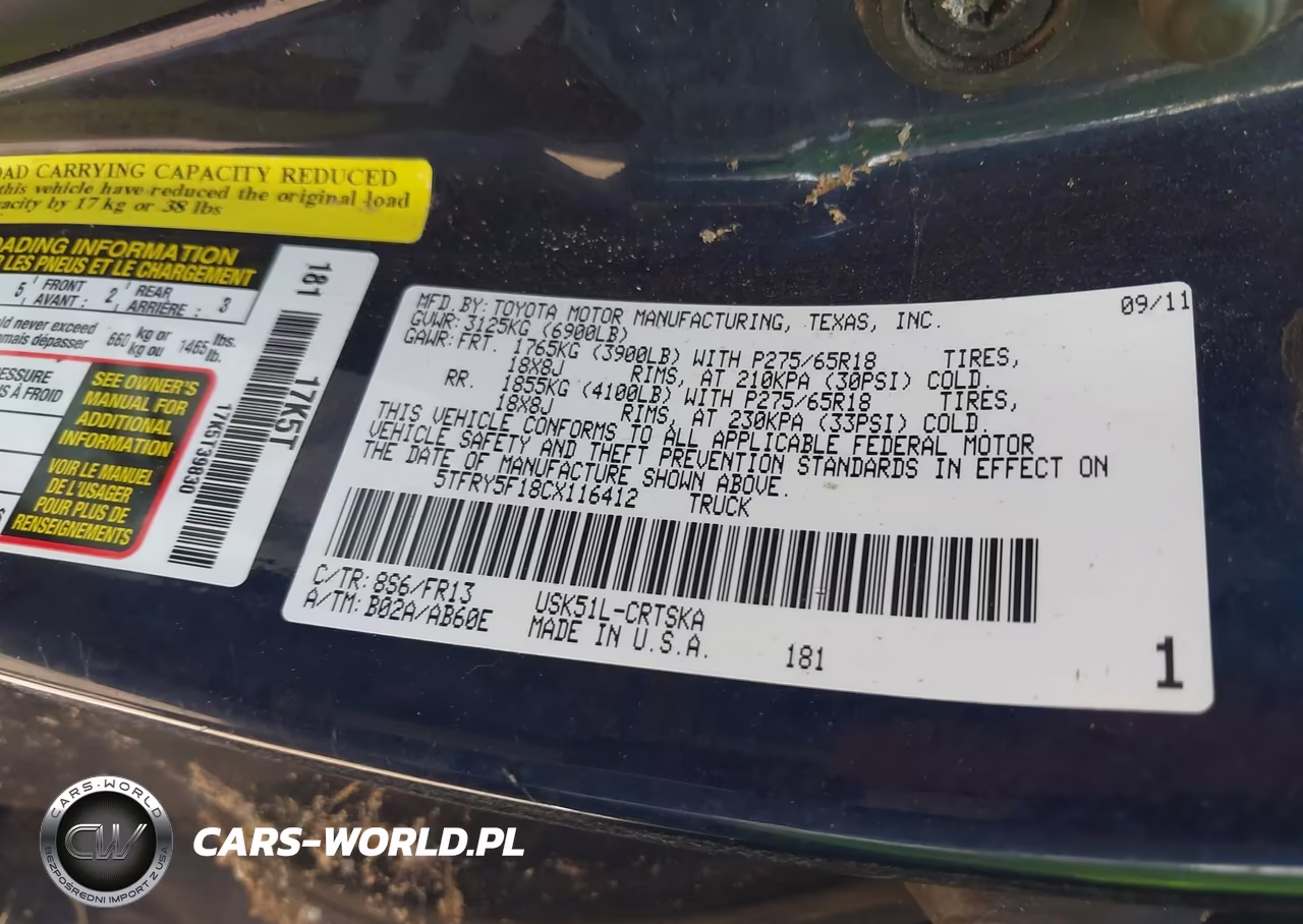 2012 Toyota Tundra Grade 5.7L V8 VIN:5TFRY5F18CX116412 - 9