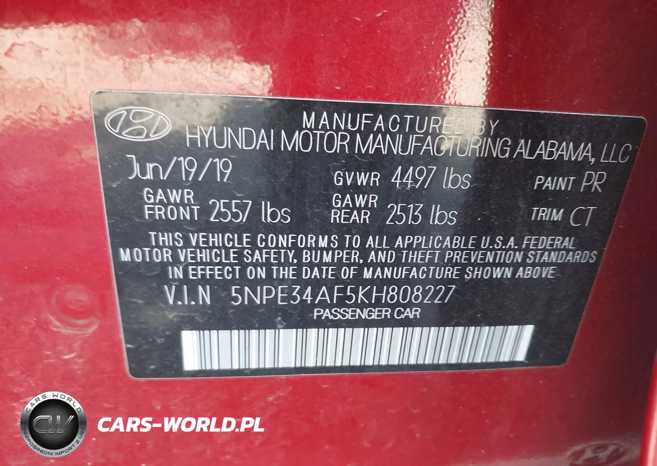 2019 Hyundai Sonata Sport VIN:5NPE34AF5KH808227 - 9