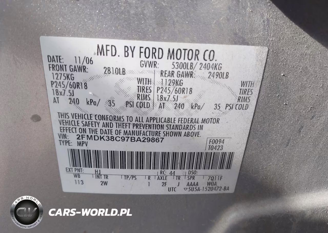 2007 Ford Edge Sel VIN:2FMDK38C97BA29867 - 9