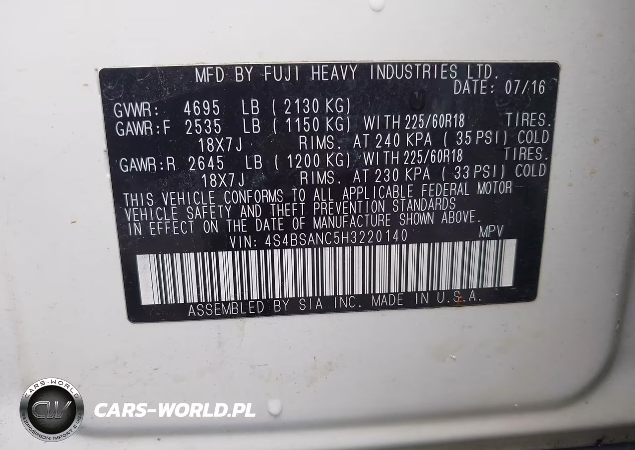 2017 Subaru Outback 2.5I Limited VIN:4S4BSANC5H3220140 - 9