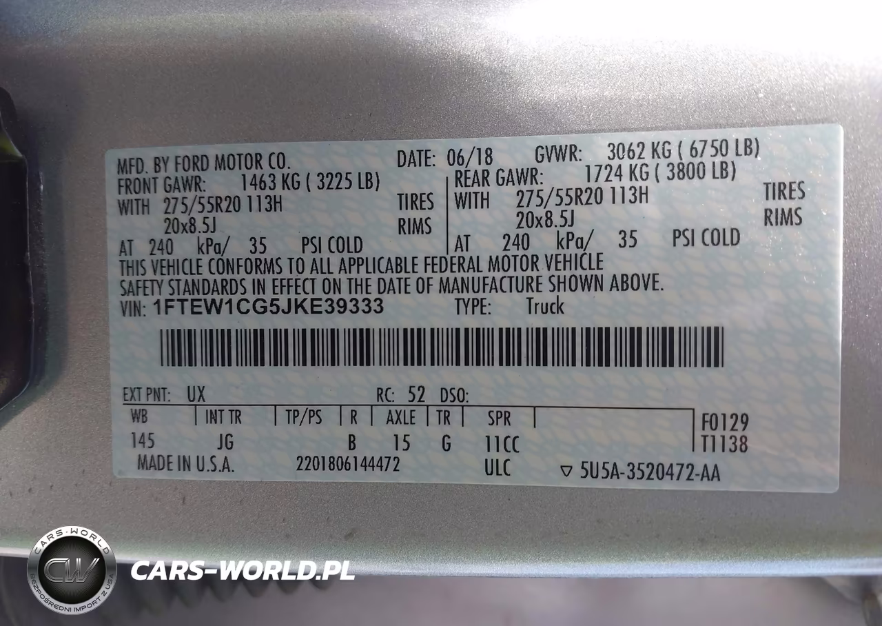 2018 Ford F-150 Xl VIN:1FTEW1CG5JKE39333 - 9